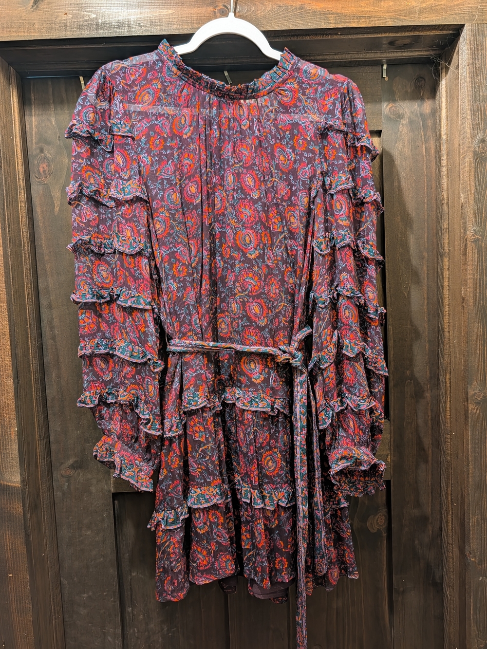 Cleobella Rosalia Ruffle Mini Dress in Bordeaux Floral - Picture 3 of 6
